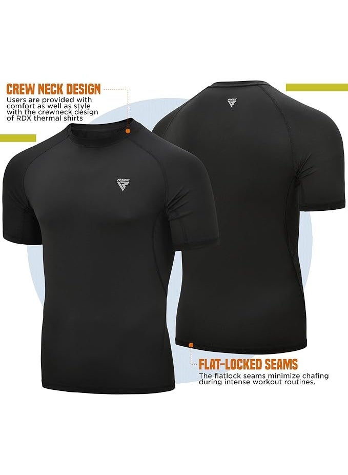 RDX Men's Rash Guard BJJ Compression Baselayer Top - Quick Cool Dry Wetsuit for MMA Training, Surfing, Running, and Cycling -3XL |Black/Black (CRL-T15BH-3XL) - Image 3