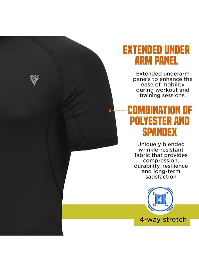 RDX Men's Rash Guard BJJ Compression Baselayer Top - Quick Cool Dry Wetsuit for MMA Training, Surfing, Running, and Cycling -3XL |Black/Black (CRL-T15BH-3XL) - Image 5
