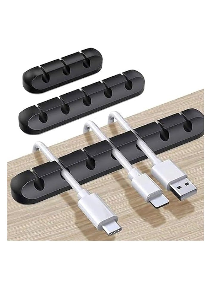 بروماس مساحات أنيقة ومرتبة في انتظار مشابك إدارة الكابلات - منظم 7 مشابك كابلات لأسلاك الطاقة، USB، التلفزيون، الكمبيوتر الشخصي، المنزل، والمكتب. سطح المكتب بليس لمدة 7 مقاطع كابل. (أسود) - Image 1