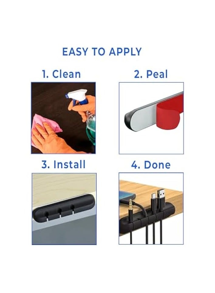 بروماس مساحات أنيقة ومرتبة في انتظار مشابك إدارة الكابلات - منظم 7 مشابك كابلات لأسلاك الطاقة، USB، التلفزيون، الكمبيوتر الشخصي، المنزل، والمكتب. سطح المكتب بليس لمدة 7 مقاطع كابل. (أسود) - Image 5