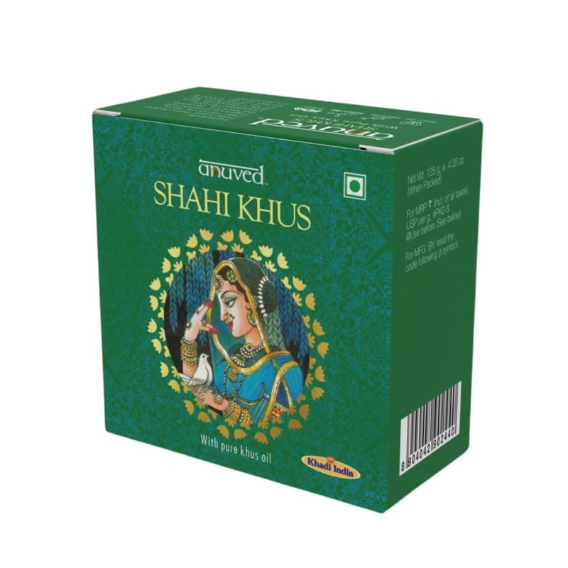 Anuved Shahi Khus Soap  Pack of 6  125g Each  With Pure Khus Oil  Rishikesh Gangajal  Calming Soothing  Antibacterial Herbal Soaps Paraben  Cruelty Free  Khus Soaps for Bath for Men  Women - Image 2