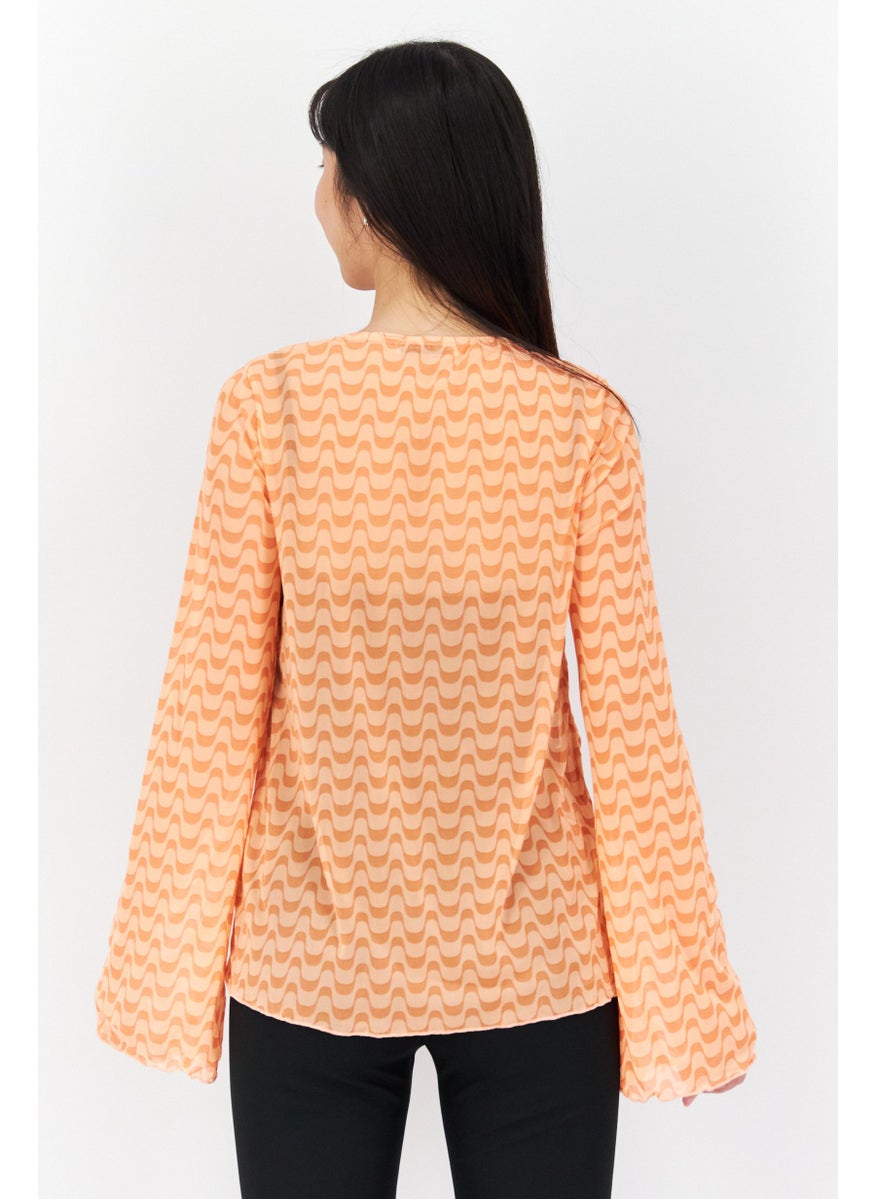 Women Abstract Long Sleeve Top, Orange - pzsku/Z7197BE987D8FEEE1B36CZ/45/_/1724350691/da3095f0-d27d-4189-a5c4-15f5e7f1a9f3