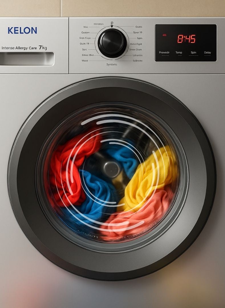 KELON 7 kg Fully Automatic Front Load Washing Machine – 1200 RPM Spin Speed, Multiple Wash Programs, Energy And Water Efficient, Durable Stainless Steel Drum, Low Noise Operation – KWFVB7012MS Siver - Image 5