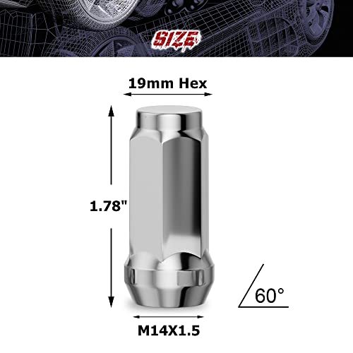 Richeer 24pcs M14x1.5 Lug Nuts for Silverado Suburban Sierra 1500 Tahoe Yukon Escalade ESV, 1.78 inch Closed End Bulge Acorn Chrome Lug Nuts Replacement 19mm Hex One-Piece Wheel Lug Nut - Image 2