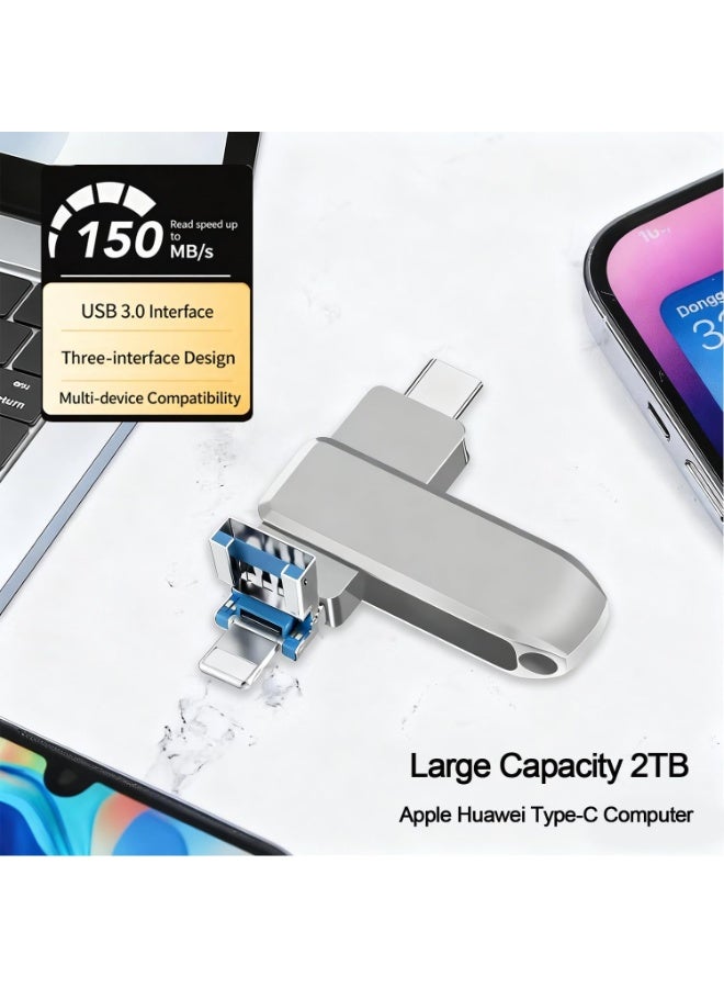 INSIJAM 2TB Usb 3.0 Flash Drive 3-In-1 Memory Storage Drive Compatible Photo Storage Memory Stick External Storage Compatible Compatible For iphone/Pc/iPad/More Device - Image 2