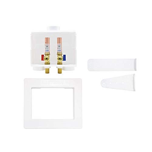 Eastman 1/2 Inch Sweat Connection Dual Drain Washing Machine Outlet Box with Hammer Arrestors and Quarter Turn Ball Valves, White, 60252 - Image 1