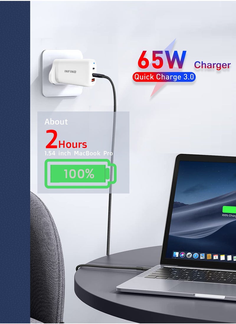 infino 65W GaN Triple Port USB C Charger - Dual USB-C PD (45W+20W) & USB-A 20W Fast Charging Wall Adapter - Compatible with iPhone, Galaxy, Pixel, Samsung, Huawei, iPad, AirPods, Tablets & More  - Image 5