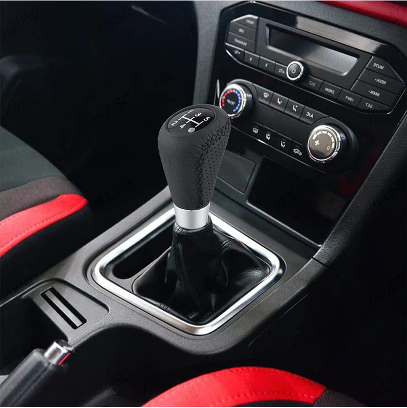 HUUSO Car Gear Shift Knob Black Stitched Leather 5 Speed Manual Transmission Compatible with Toyota Innova (Type-IV) 2013-2015 - Image 2