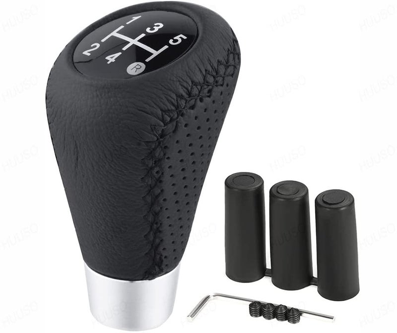 HUUSO Car Gear Shift Knob Black Stitched Leather 5 Speed Manual Transmission Compatible with Toyota Innova (Type-IV) 2013-2015 - Image 1