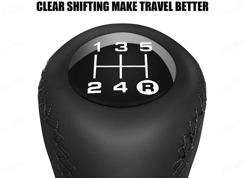 HUUSO Car Gear Shift Knob Black Stitched Leather 5 Speed Manual Transmission Compatible with Toyota Innova (Type-IV) 2013-2015 - Image 4