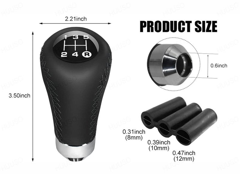 HUUSO Car Gear Shift Knob Black Stitched Leather 5 Speed Manual Transmission Compatible with Toyota Innova (Type-IV) 2013-2015 - Image 5