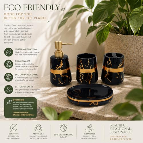 Whizzo® Ceramic Bathroom Accessories Set Ceramic - 4 Pieces Bathroom Accessories Set Soap Dispenser, Toothbrush Holder, Tumbler, Soap Dish, The Best Gifting Choice (Black, WZ-BS-800-Black) - Image 4