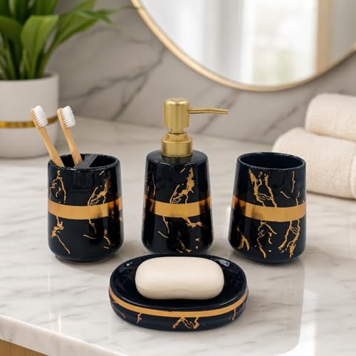 Whizzo® Ceramic Bathroom Accessories Set Ceramic - 4 Pieces Bathroom Accessories Set Soap Dispenser, Toothbrush Holder, Tumbler, Soap Dish, The Best Gifting Choice (Black, WZ-BS-800-Black) - Image 5