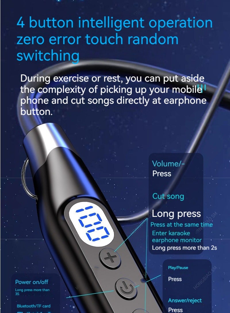 Neck-mounted digital display Bluetooth headset, ultra-long standby sports noise-cancelling headset (Ice Rock Blue) - Image 3