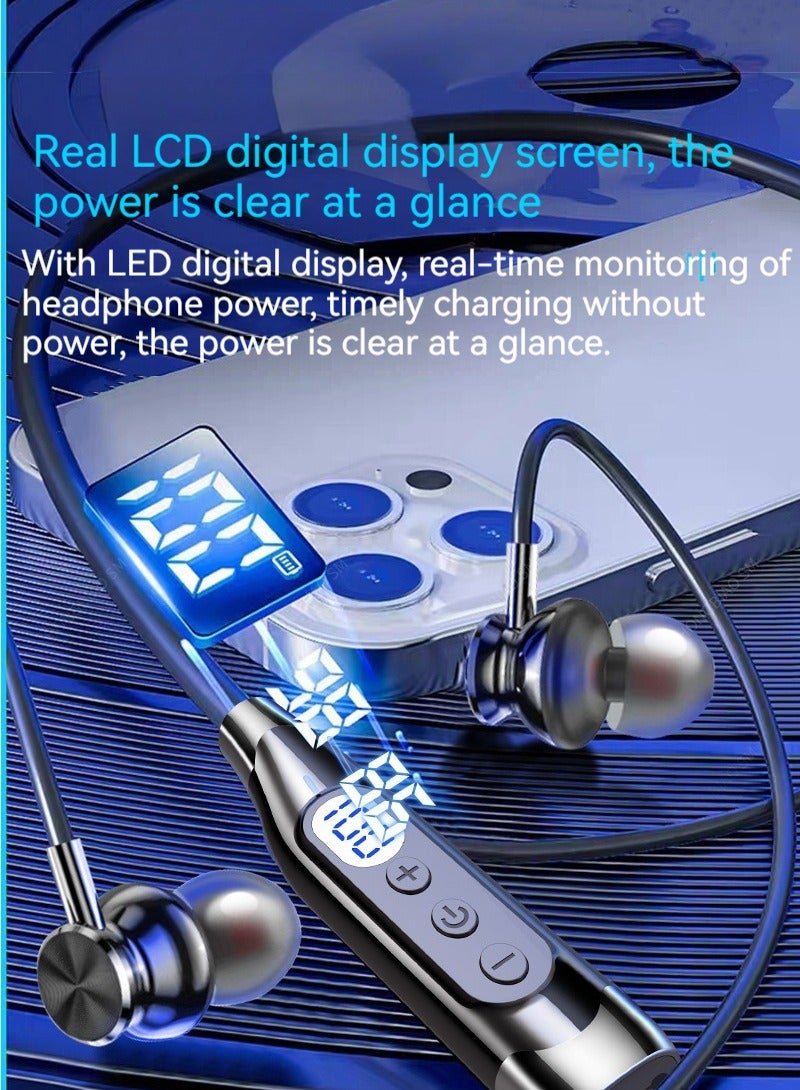 Neck-mounted digital display Bluetooth headset, ultra-long standby sports noise-cancelling headset (Ice Rock Blue) - Image 2