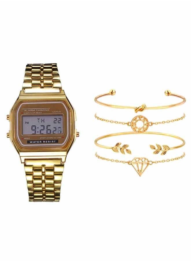 NIBEMINENT - Women's 5-Piece Stainless Steel Digital Watch And Bracelet Set 8349 - Image 1