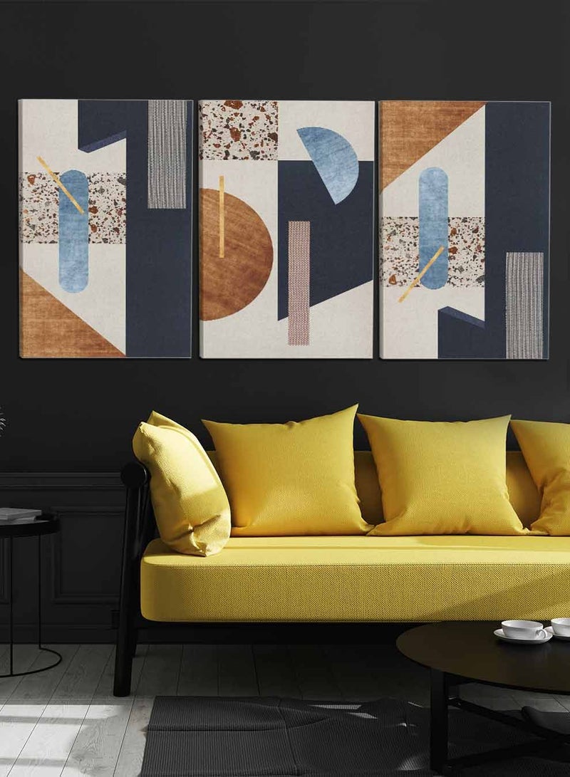 لوحة طقم من ٣ لوحات كانفاس على إطار خشبي، تصميم نمط جداري بأشكال منوعة، للمنزل، غرفة المعيشة، المكتب، الديكور - Image 1