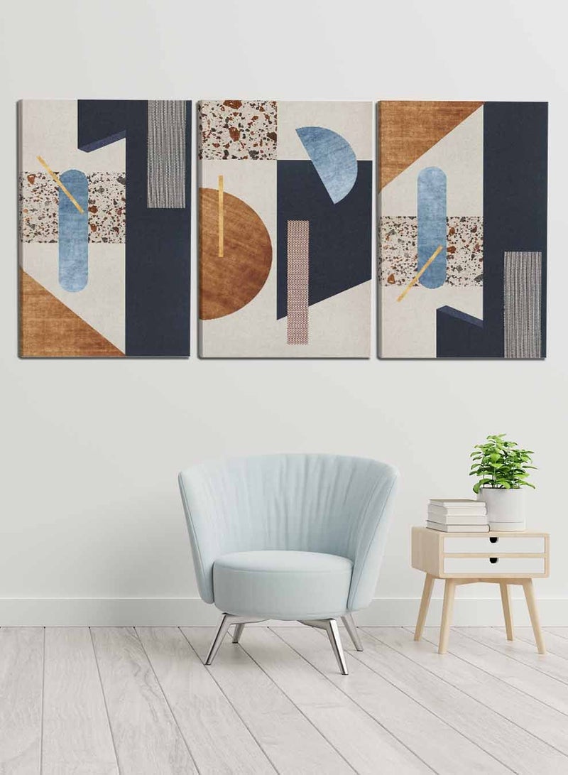 لوحة طقم من ٣ لوحات كانفاس على إطار خشبي، تصميم نمط جداري بأشكال منوعة، للمنزل، غرفة المعيشة، المكتب، الديكور - Image 3