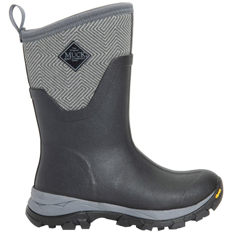 Muck Boot Womens Arctic Ice AGAT Waterproof Lightweight Warm Mid Rubber Rain Boots BlackGrey Geometric 6
