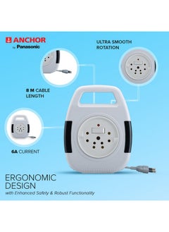 Anchor Anchor by Panasonic 6A 2 Pin Flex Box with Indicator & Handle | 8 Mtr Extension Flex Box for Home, Office (5219)  - Image 2