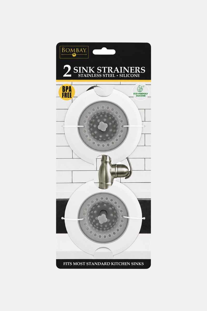 Bombay 2 Pcs Silicone Kitchen Sink Drain Strainer With Stainless Steel Edge, Multicolor - Image 1