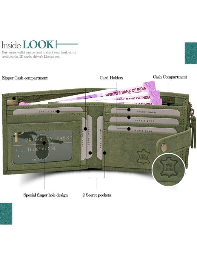 Rigohill Leather Green Wallet for Men with Keyring & Pen Combo Gift Set | RFID Protected Genuine Leather Wallet | Velentine's Day Gift Hamper - Image 2