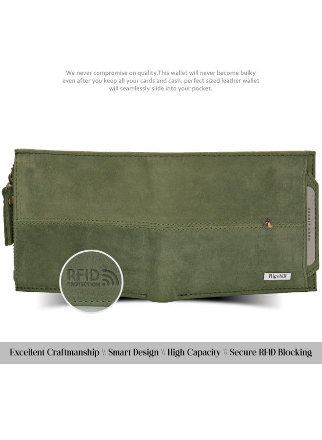 Rigohill Leather Green Wallet for Men with Keyring & Pen Combo Gift Set | RFID Protected Genuine Leather Wallet | Velentine's Day Gift Hamper - Image 3