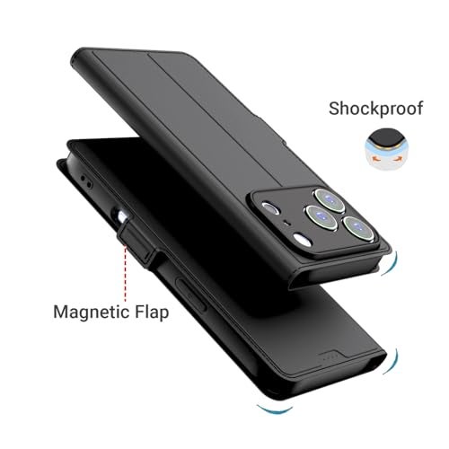 Kapa Noble Slim Magnetic Leather Flip Case Cover for Apple iPhone 17 Pro | Card Holder Stand Flip Wallet Case (Black) - Image 5
