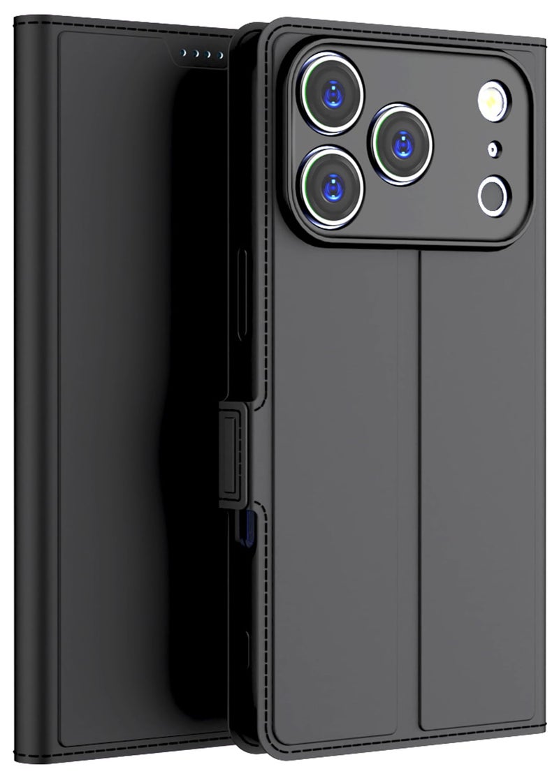 Kapa Noble Slim Magnetic Leather Flip Case Cover for Apple iPhone 17 Pro | Card Holder Stand Flip Wallet Case (Black) - Image 1