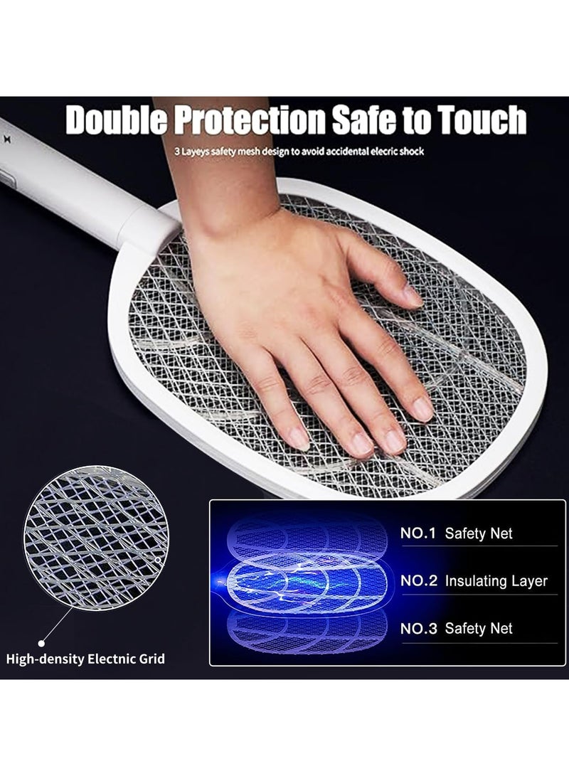 Festive Gallery Mosquito Killer,3500V Electric Fly Swatter,2-in-1 Handheld Bug Zapper Racket Electric Fly Swatter Mosquito Killer with Table Charging Base Rechargeable 12000mAh Battery for Bedroom Nursery Room Indoor Outdoor White 21.8 x52.8x4.1cm - Image 4