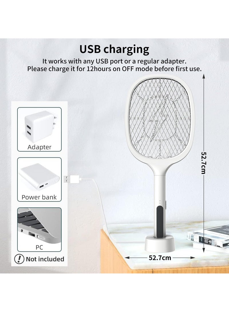 Festive Gallery Mosquito Killer,3500V Electric Fly Swatter,2-in-1 Handheld Bug Zapper Racket Electric Fly Swatter Mosquito Killer with Table Charging Base Rechargeable 12000mAh Battery for Bedroom Nursery Room Indoor Outdoor White 21.8 x52.8x4.1cm - Image 2