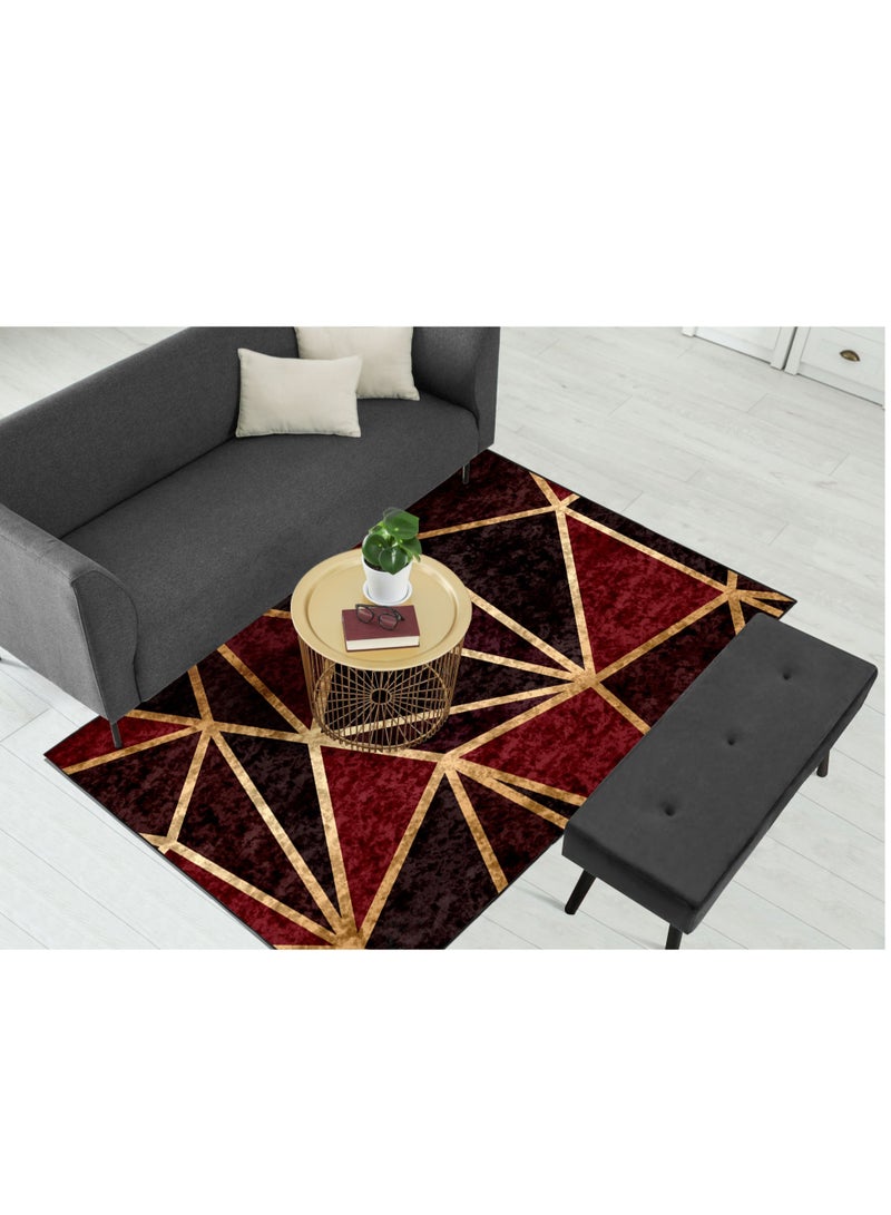 RIZARIES سجادة مركزية معدنية هندسية باللون العنابي، مصنوعة من القماش، مستطيلة الشكل - Image 1