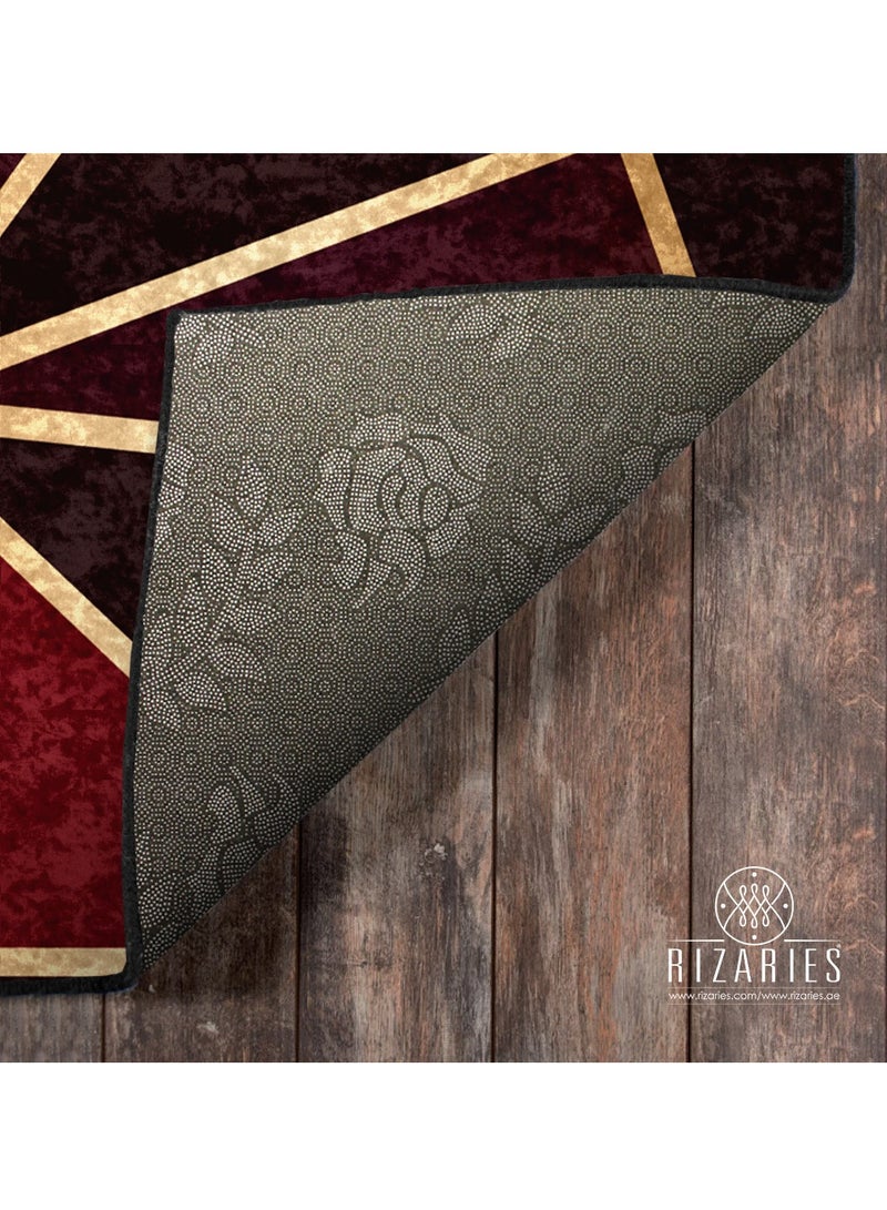 RIZARIES سجادة مركزية معدنية هندسية باللون العنابي، مصنوعة من القماش، مستطيلة الشكل - Image 4