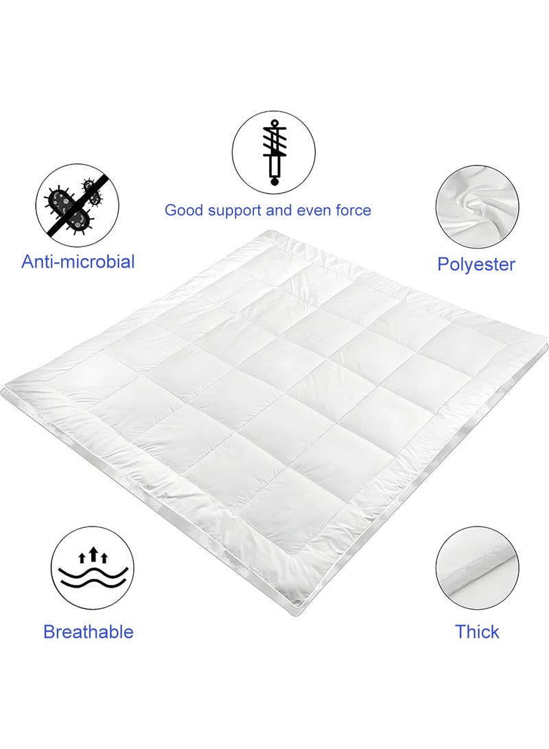 King Microfiber Mattress Topper | 5cm Thick Mattress Topper  160 x 200 cm | Plain 90 GSM Luxury Bed Enhancing Topper | Mattress Cover with 4 Sided Elastic Band, White - Image 2