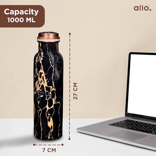 Allo Pure Copper Water Bottle 1 Litre Copper Bottle | Alkaline and Anti Oxidant | 100% Leak Proof, Office, Gym Bottle, Modern Tamba Bottle for Adults, Best Gift for Diwali (Black Natural Marble) - Image 5