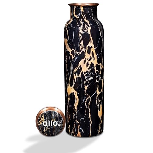 Allo Pure Copper Water Bottle 1 Litre Copper Bottle | Alkaline and Anti Oxidant | 100% Leak Proof, Office, Gym Bottle, Modern Tamba Bottle for Adults, Best Gift for Diwali (Black Natural Marble) - Image 2