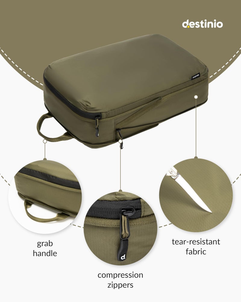 Destinio Compression Packing Cubes for Travel, 6 in 1 Water Resistant Travel Organizer Pouch Set (4 Cubes+ Drawstring Bag+ Cosmetic Pouch), Luggage Suitcase Wardrobe Organiser Clothes Shoes (Green) - Image 3