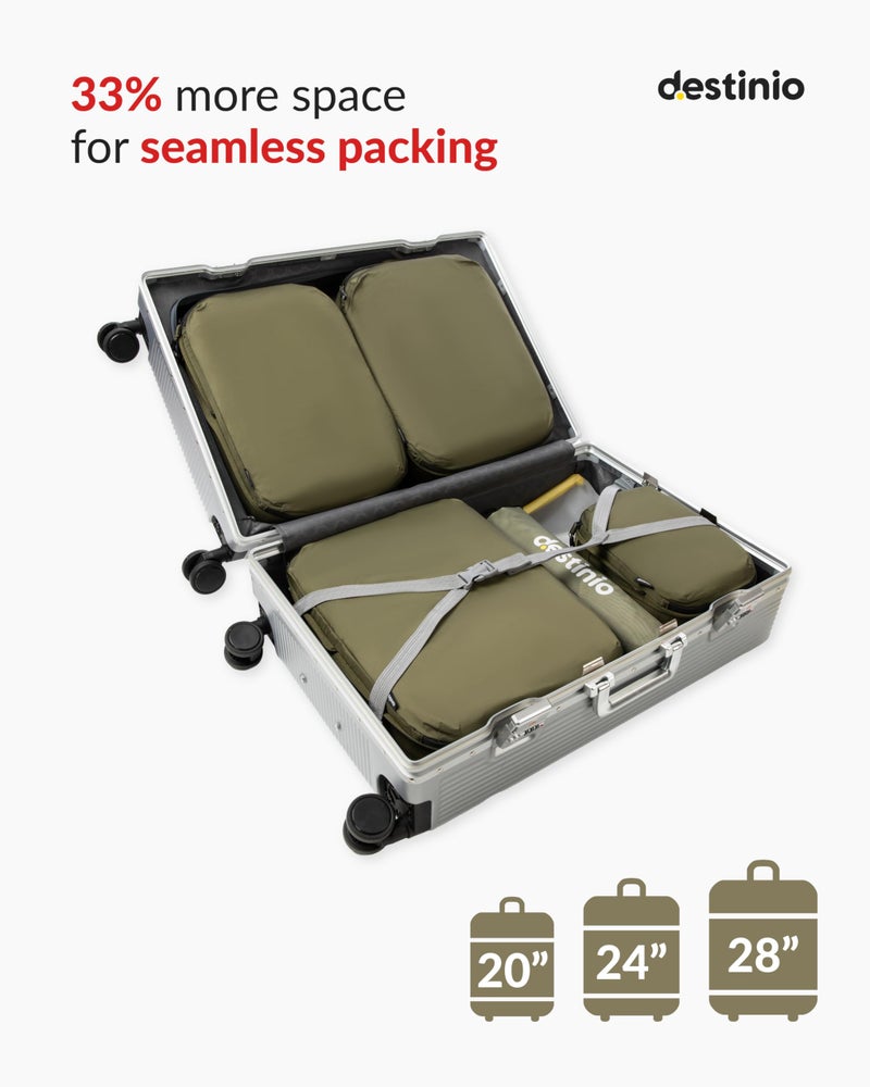 Destinio Compression Packing Cubes for Travel, 6 in 1 Water Resistant Travel Organizer Pouch Set (4 Cubes+ Drawstring Bag+ Cosmetic Pouch), Luggage Suitcase Wardrobe Organiser Clothes Shoes (Green) - Image 4