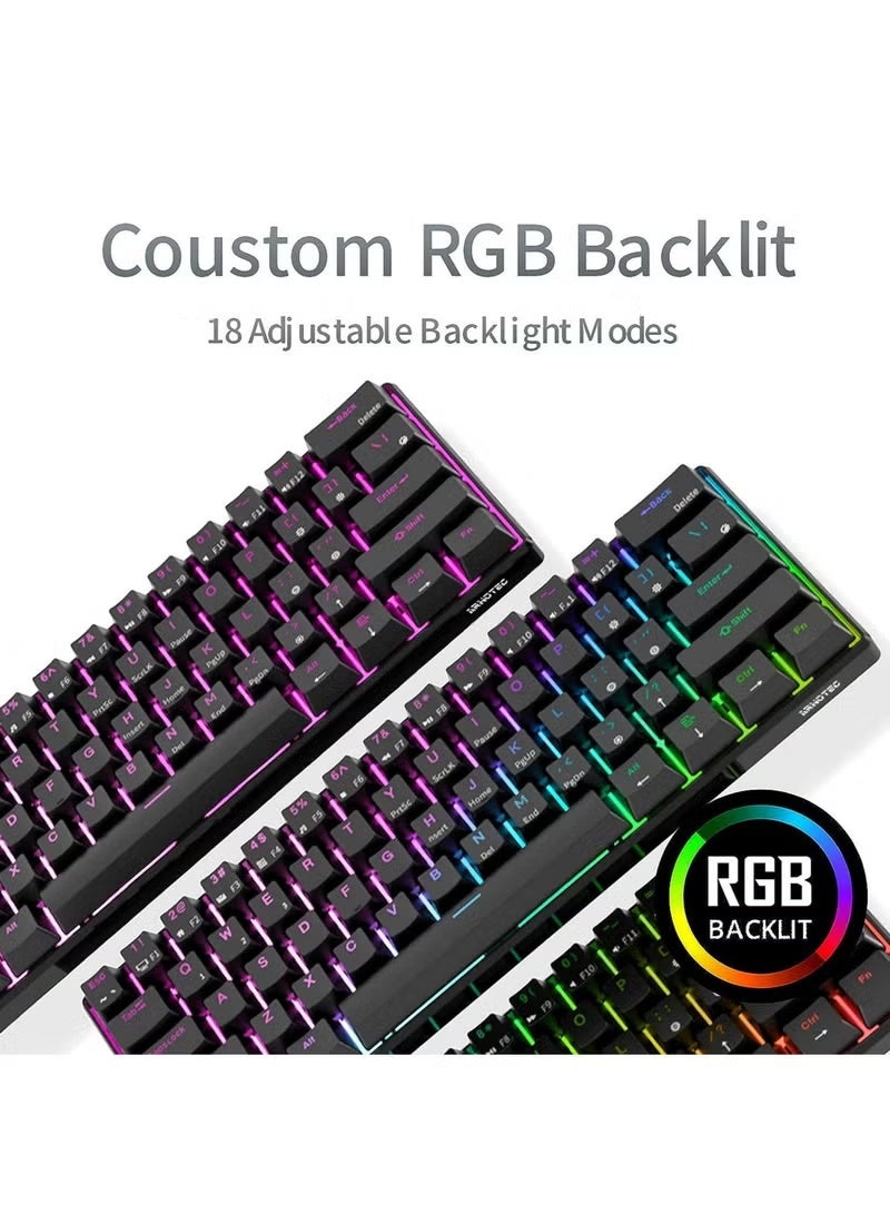 لوحة مفاتيح ميكانيكية ثلاثية الأوضاع RHKB-12 بتردد 2.4 جيجاهرتز، لاسلكية/بلوتوث/سلكية، 61 مفتاحًا، ثنائية اللغة (العربية/الإنجليزية)، مزودة بمفاتيح بنية RGB، وبرنامج تشغيل لأنظمة ويندوز/ماك. - Image 5