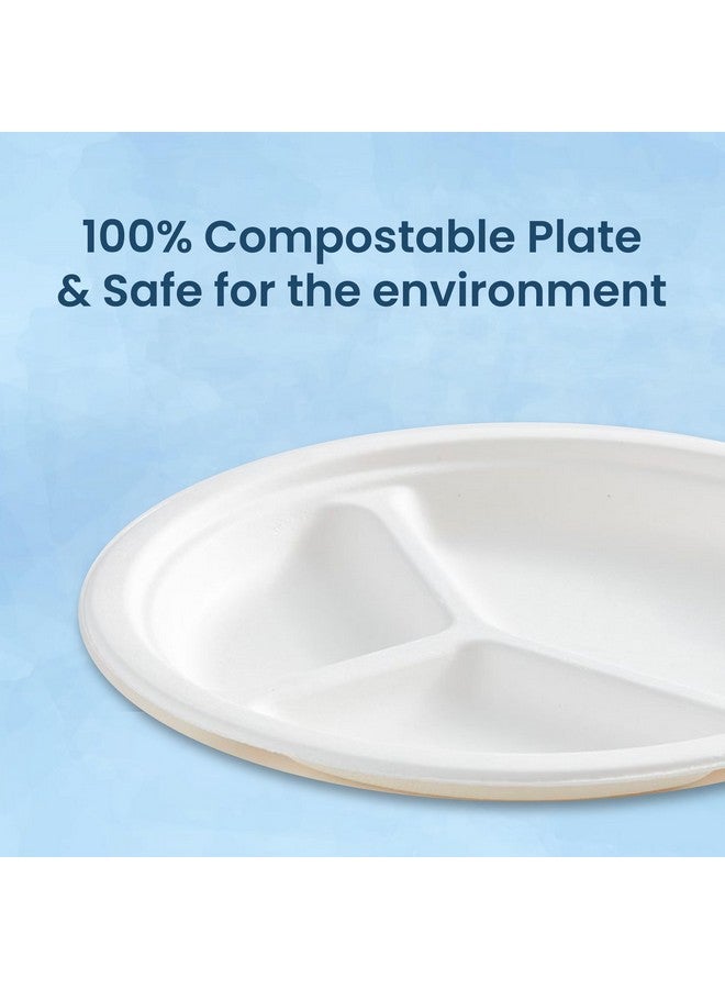 Origami 10 Inch Round Disposable Bagasse Paper Plates | EcoFriendly & Biodegradable Sugarcane Plates | Perfect for Parties, Picnics, and Festive Occasions - Pack of 50 Pcs - Image 3