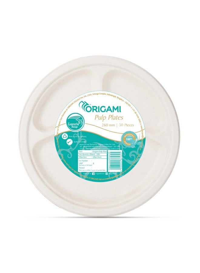 Origami 10 Inch Round Disposable Bagasse Paper Plates | EcoFriendly & Biodegradable Sugarcane Plates | Perfect for Parties, Picnics, and Festive Occasions - Pack of 50 Pcs - Image 2