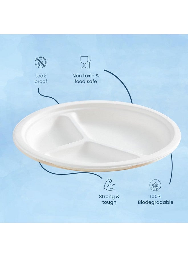 Origami 10 Inch Round Disposable Bagasse Paper Plates | EcoFriendly & Biodegradable Sugarcane Plates | Perfect for Parties, Picnics, and Festive Occasions - Pack of 50 Pcs - Image 5