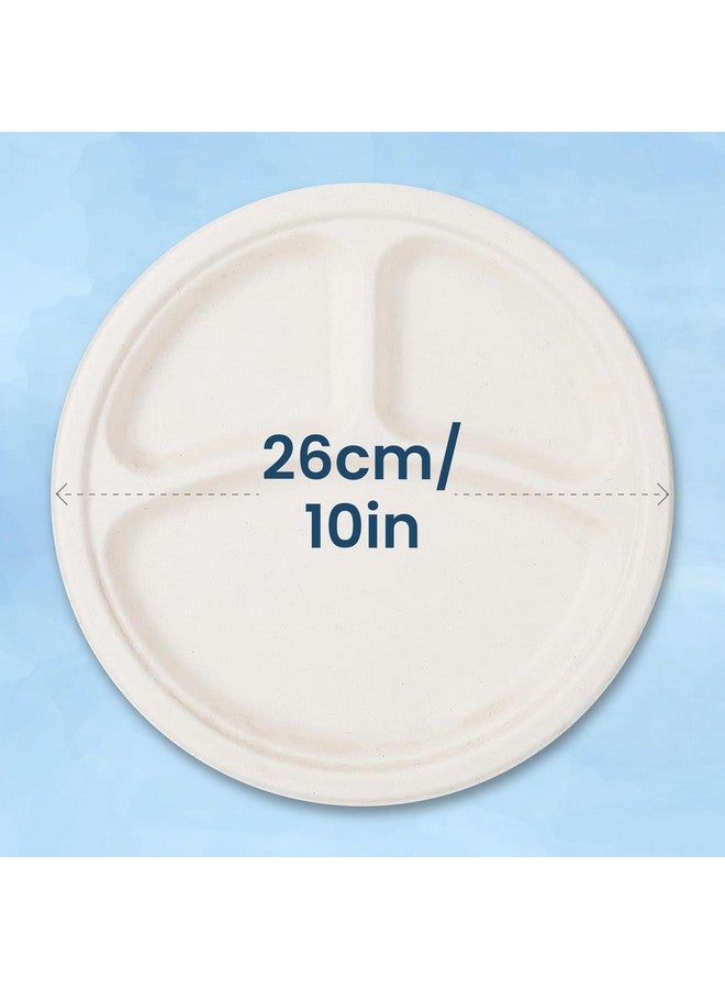 Origami 10 Inch Round Disposable Bagasse Paper Plates | EcoFriendly & Biodegradable Sugarcane Plates | Perfect for Parties, Picnics, and Festive Occasions - Pack of 50 Pcs - Image 4