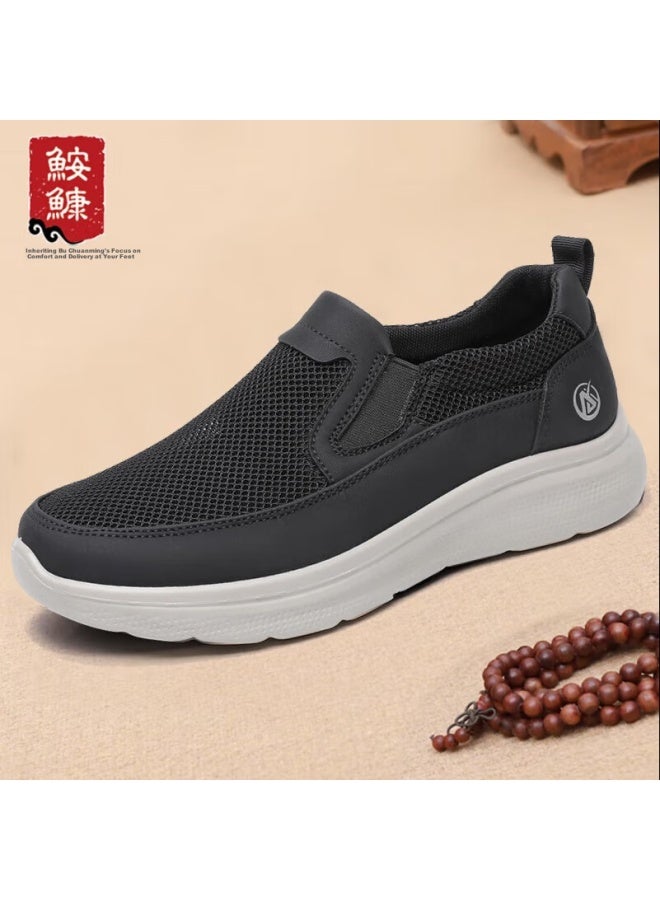 Anglerfish Ankang Old Beijing Cloth Shoes For Men, Summer Mesh Shoes, Breathable Casual Slip-on Dad Shoes A1018, Black, Size 41 - Image 1
