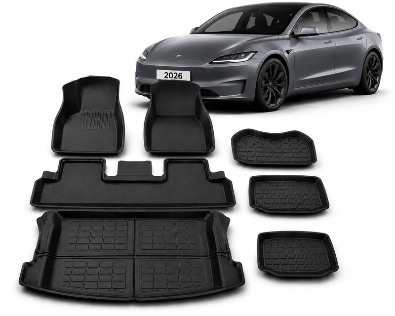 Dunekart Full Set Floor Mats for Tesla Model 3 2024-2026 | All-Weather  Trunk Mat, Cargo Liner, Front, Rear & Frunk Mats | Full Set Tesla Accessories - Image 1