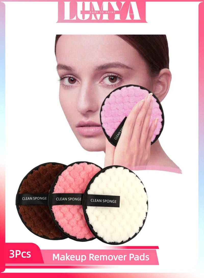 LUMYA 3 Pcs Reusable Makeup Remover Pads Set, Soft Microfiber Face Cleansing Puffs, Double-Sided Makeup Remover Cloth for Facial Cleansing and Travel Use - Image 1