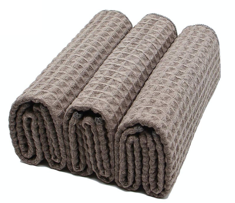 VeraSong Waffle Weave Thick Microfiber Dish Drying Towels Absorbent Tea & Hand Towel Lint Free 16x24 Inch 3 Pack Gray - Image 4