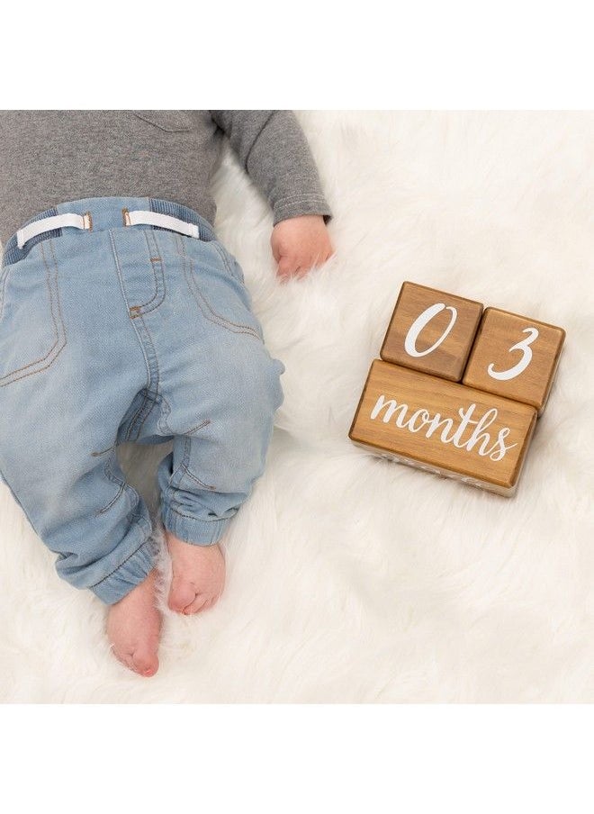 Pondering Pine - Baby Milestone Blocks Natural Brown Stain Pine Wood With Weeks Months Years Grade And Holidays Newborn Weekly Monthly First Year Picture Props 6 Block Milestones Age Set With Bag - Image 1