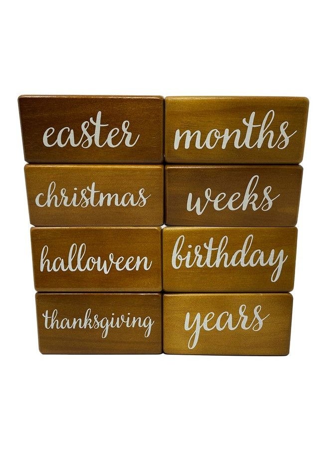 Pondering Pine - Baby Milestone Blocks Natural Brown Stain Pine Wood With Weeks Months Years Grade And Holidays Newborn Weekly Monthly First Year Picture Props 6 Block Milestones Age Set With Bag - Image 1
