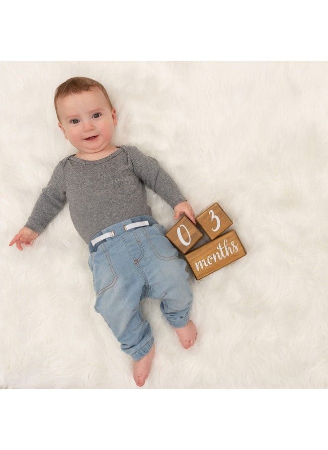 Pondering Pine - Baby Milestone Blocks Natural Brown Stain Pine Wood With Weeks Months Years Grade And Holidays Newborn Weekly Monthly First Year Picture Props 6 Block Milestones Age Set With Bag - Image 1